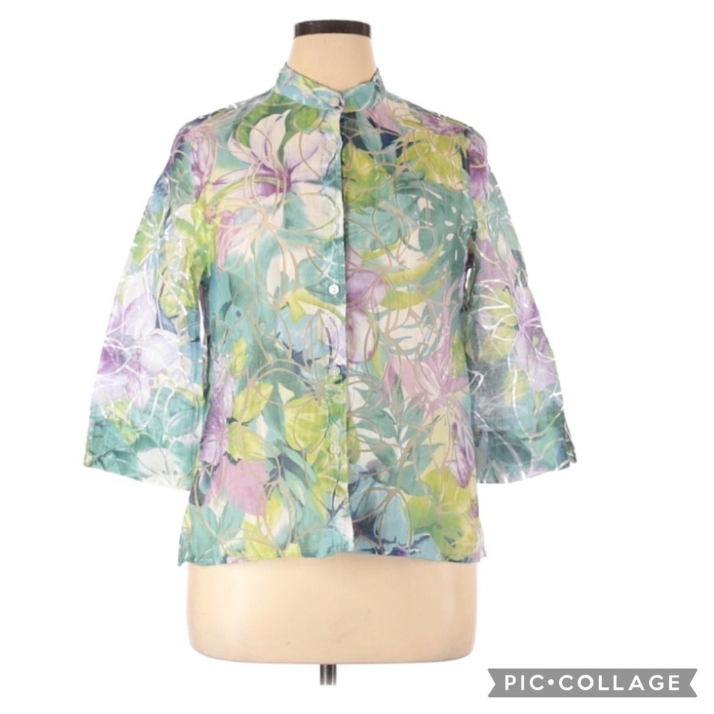 Alfred Dunner Cottage Core Floral Button Up Blouse